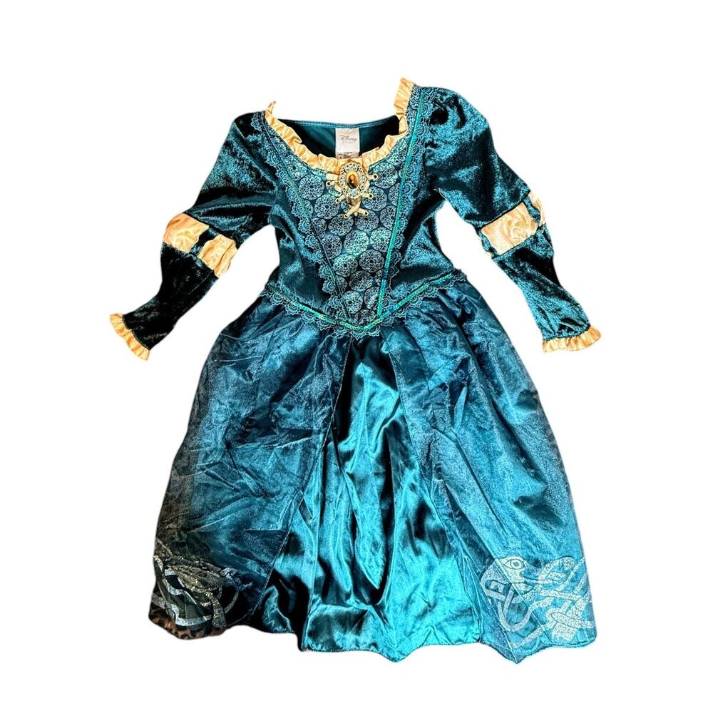 Disney Store Princess Merida Brave Deluxe Costume Dress Teal Gold Girls [S 5-6} - Picture 8 of 10